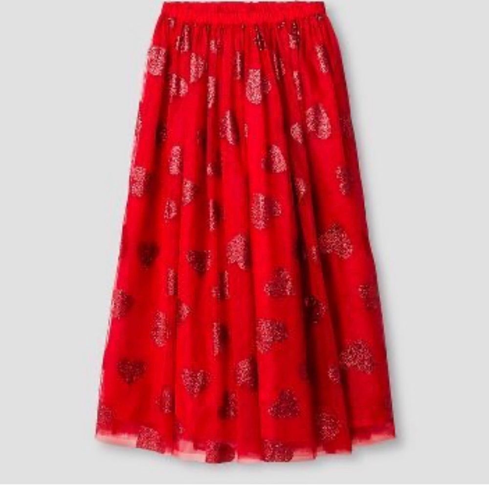 Cat & Jack Red Shimmer Heart Tulle Maxi Skirt M(7/8)